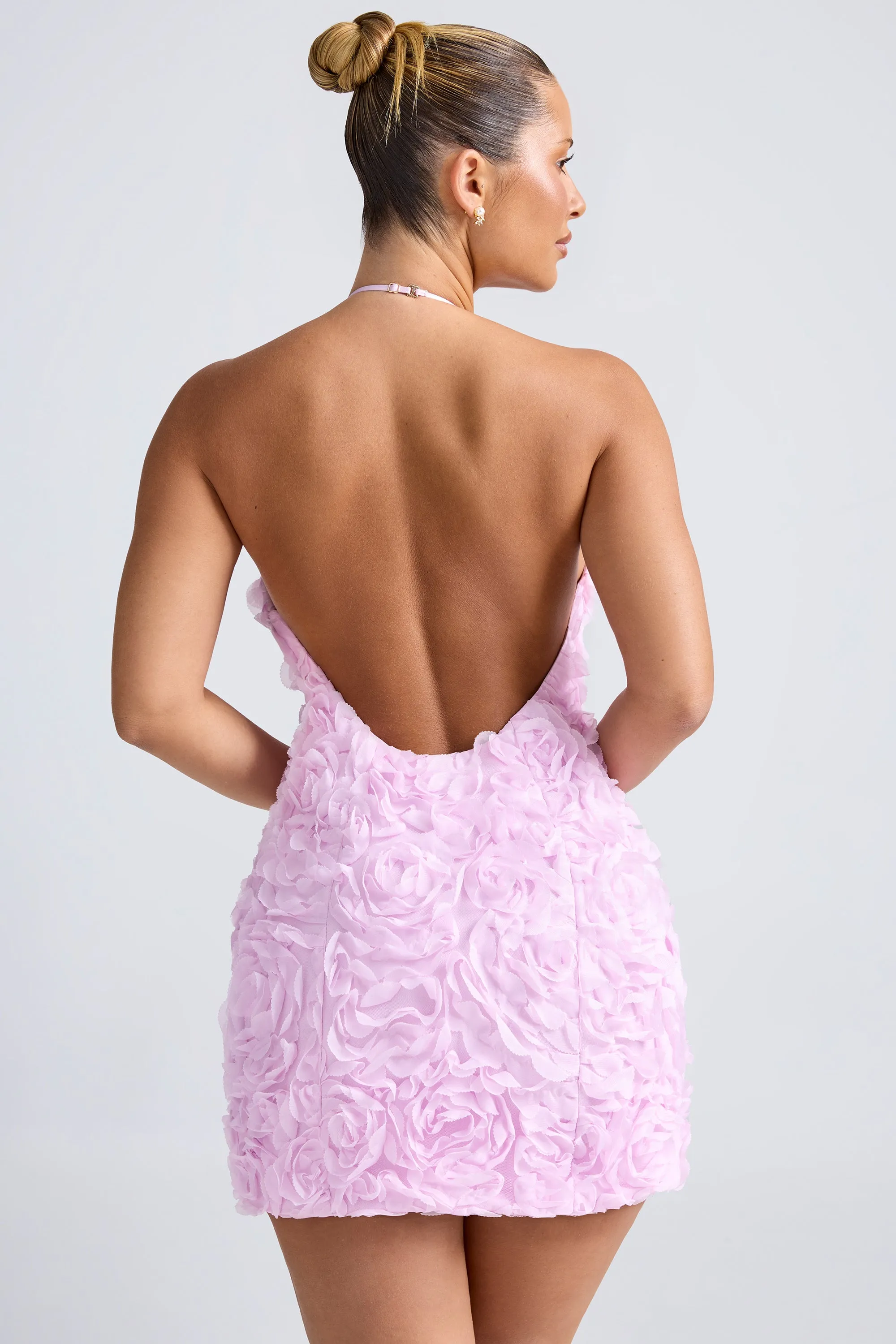 Floral-Appliqué Halterneck A-Line Mini Dress in Lilac sold by Oh Polly product image thumbnail 2