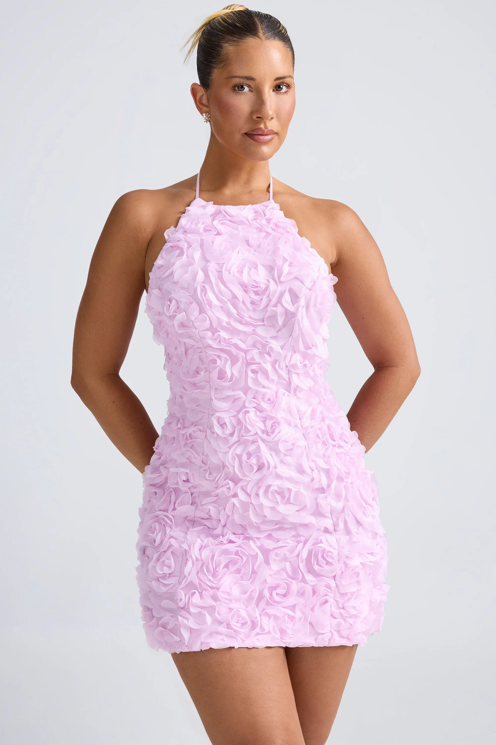 Floral-Appliqué Halterneck A-Line Mini Dress in Lilac sold by Oh Polly product image thumbnail 5