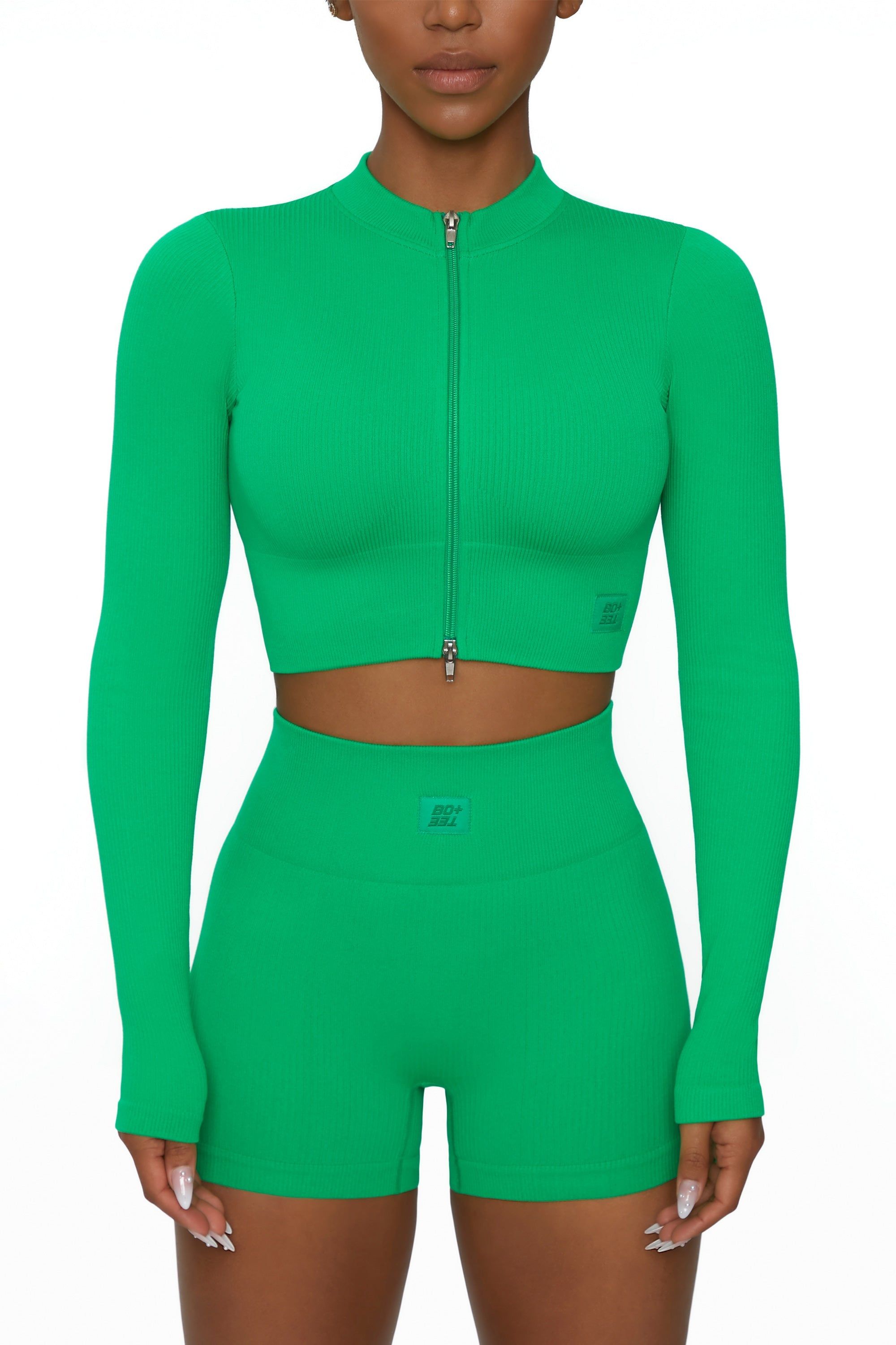 Long Sleeve Zip Crop Top in Green sold by Oh Polly product image thumbnail 5