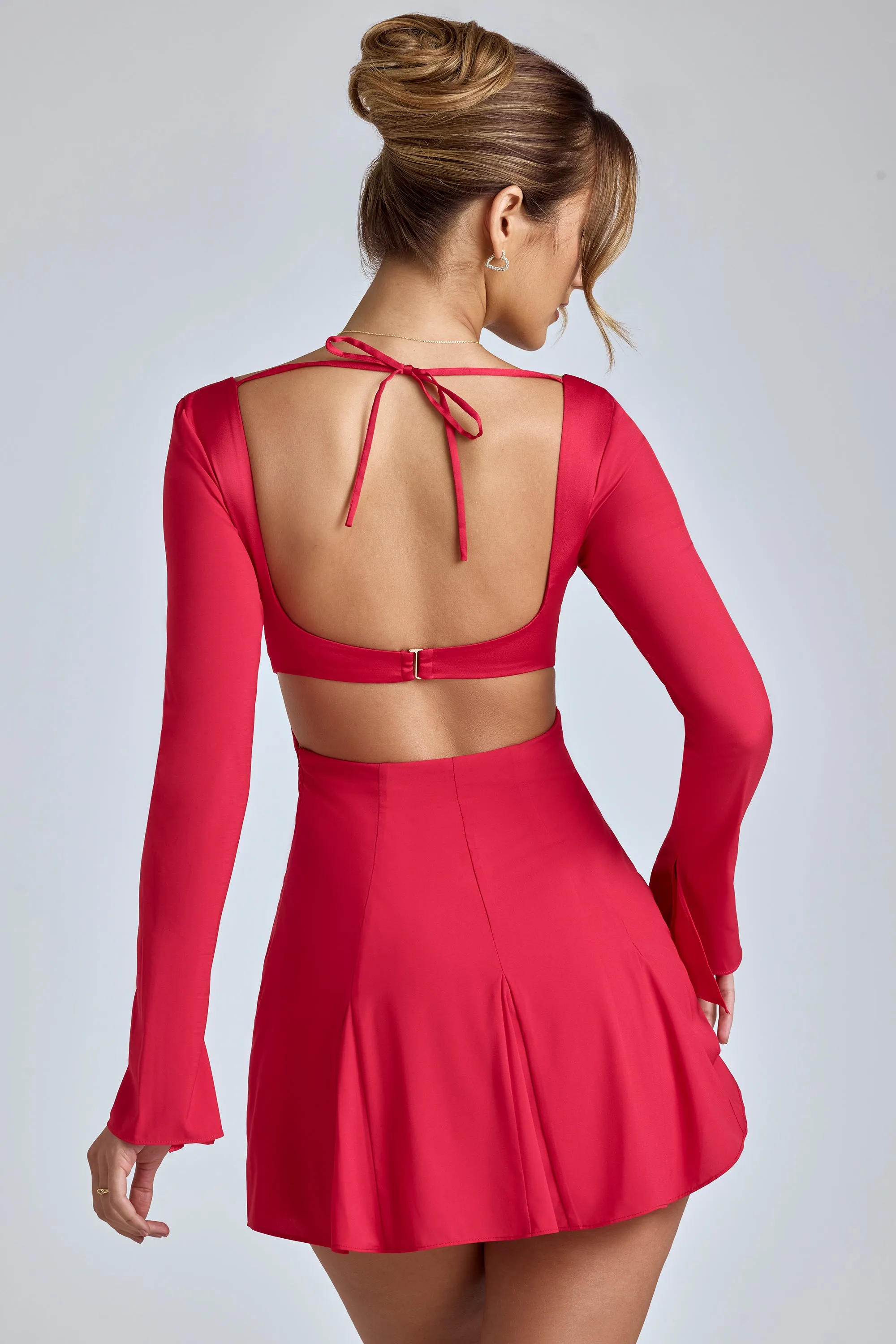 Long Sleeve Godet Mini Dress in Cherry Red sold by Oh Polly product image thumbnail 2