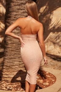 Plunge Neck Halter Midi Dress in Rose Gold sold by Oh Polly
