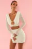 Long Sleeve Deep Plunge Crop Top in White sold by Oh Polly