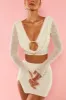 Long Sleeve Deep Plunge Crop Top in White sold by Oh Polly