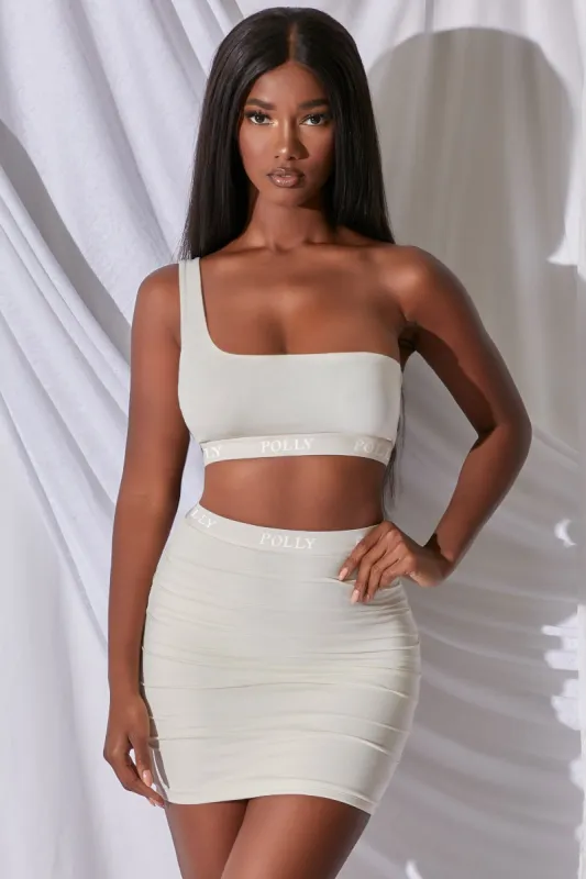 Two Of Us Asymmetrical One Shoulder Crop Top in Ivory made by Oh Polly