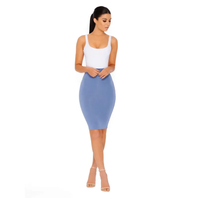 Number 1 Fit Double Layered Midi Skirt in Blue sold by Oh Polly