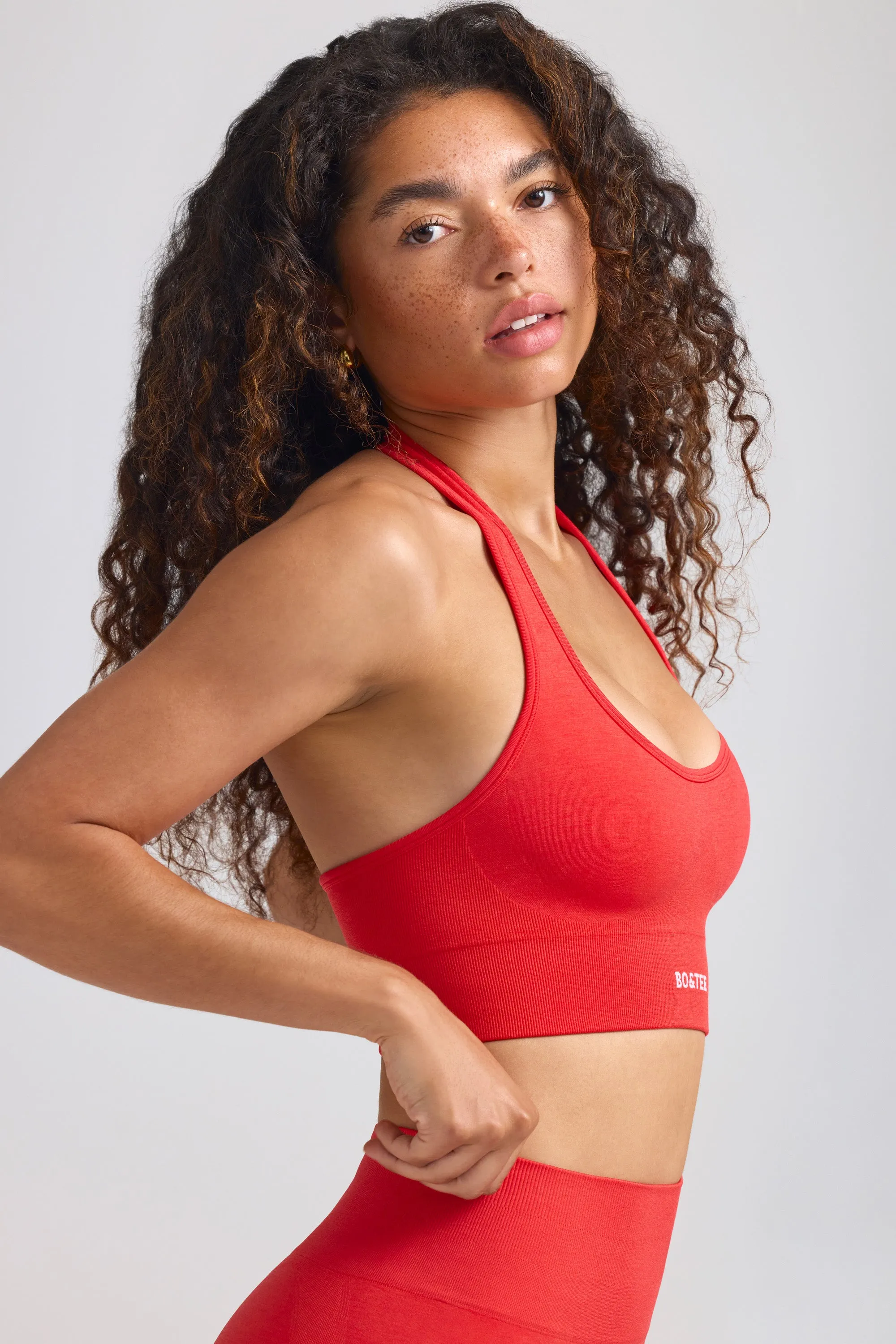Define Luxe Halterneck Sports Bra in Poppy Red sold by Oh Polly product image thumbnail 3