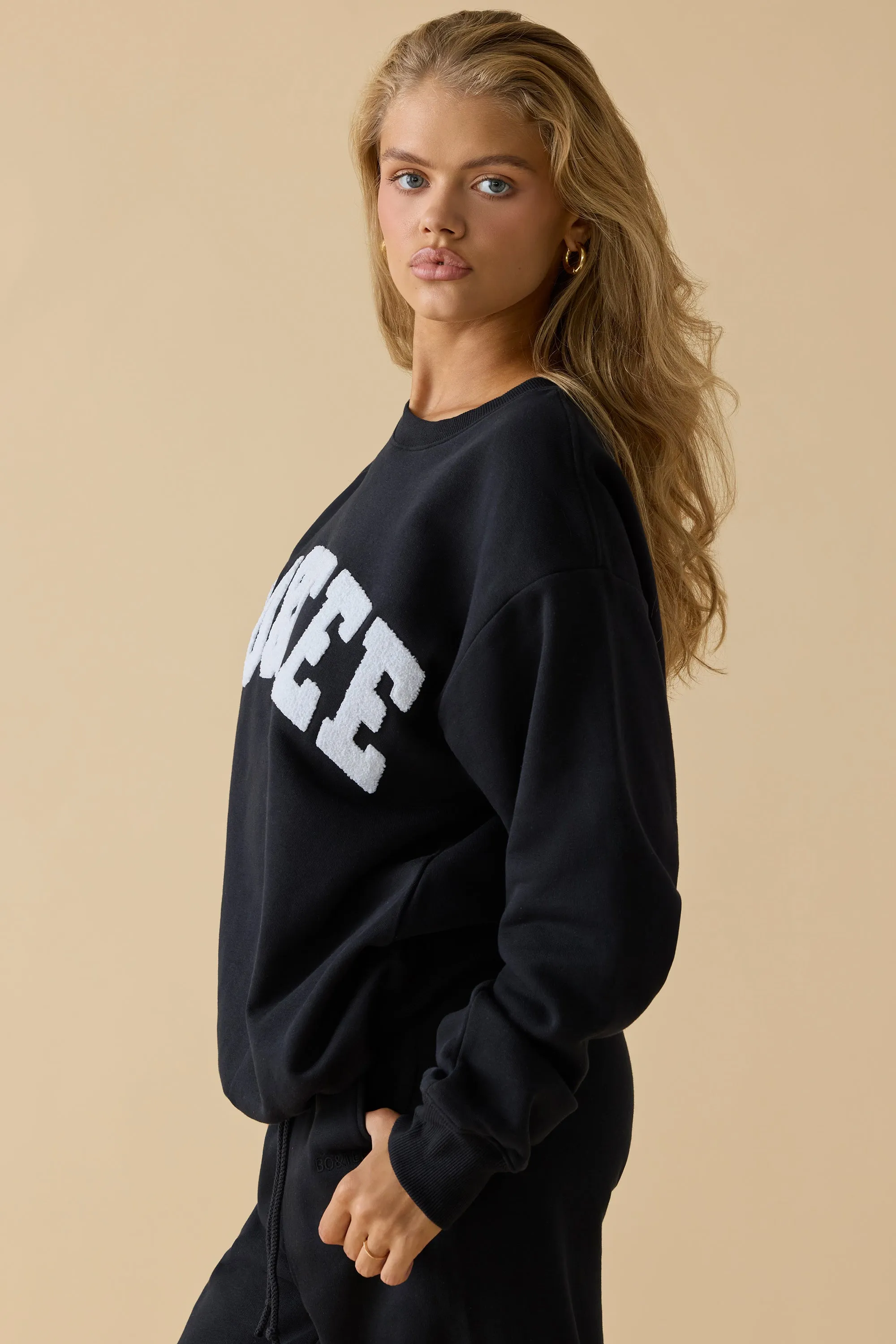 Oversized Crew-Neck Sweatshirt in Black sold by Oh Polly product image thumbnail 3