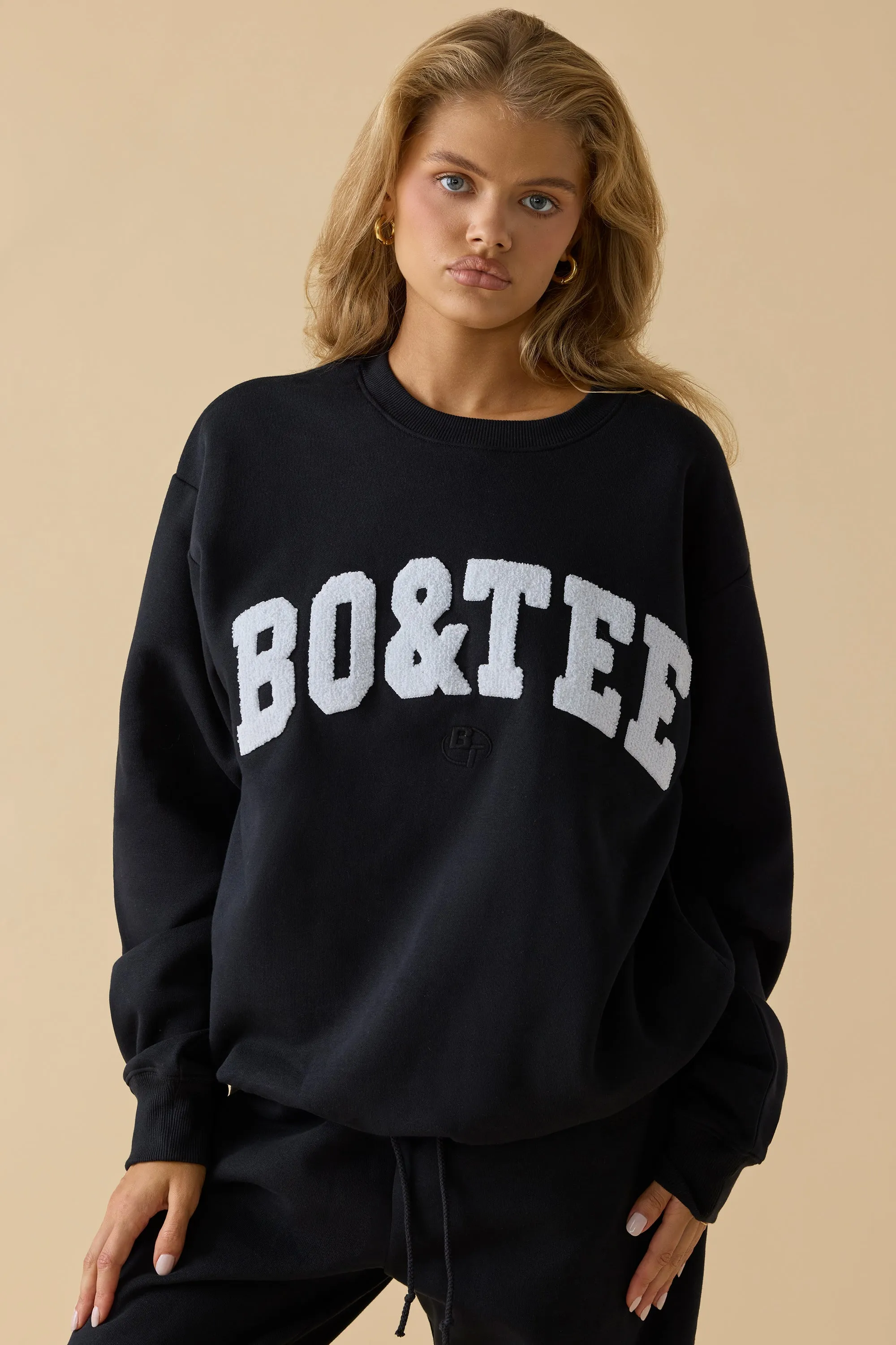 Oversized Crew-Neck Sweatshirt in Black sold by Oh Polly product image thumbnail 5