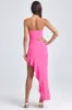 Bandeau Cut-Out Ruffle-Trim Maxi Dress in Lollipop Pink sold by Oh Polly