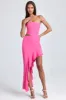Bandeau Cut-Out Ruffle-Trim Maxi Dress in Lollipop Pink sold by Oh Polly