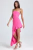 Bandeau Cut-Out Ruffle-Trim Maxi Dress in Lollipop Pink sold by Oh Polly
