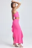 Bandeau Cut-Out Ruffle-Trim Maxi Dress in Lollipop Pink sold by Oh Polly