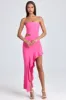 Bandeau Cut-Out Ruffle-Trim Maxi Dress in Lollipop Pink sold by Oh Polly