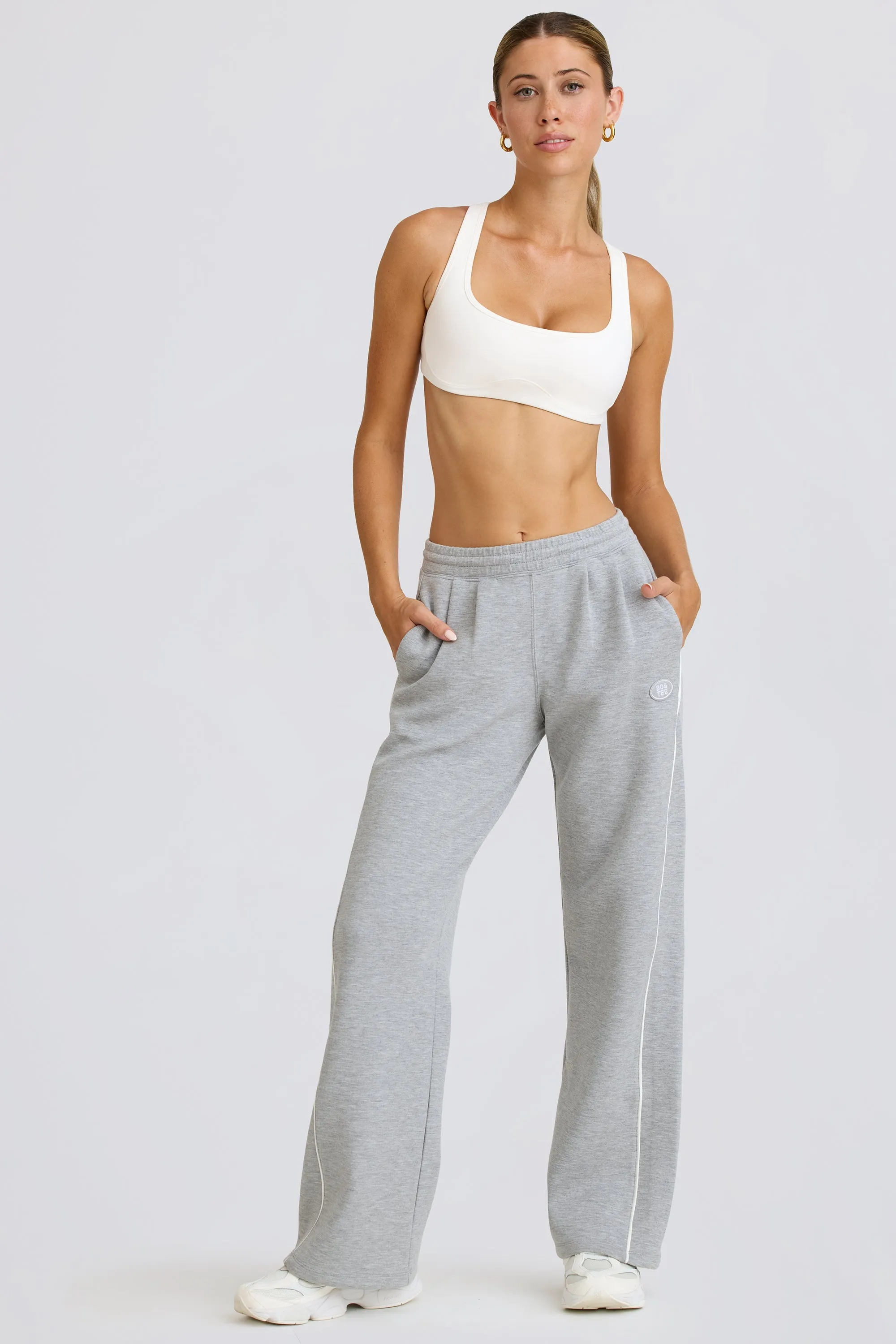 Petite Mid-Rise Straight-Leg Joggers in Grey Marl sold by Oh Polly
