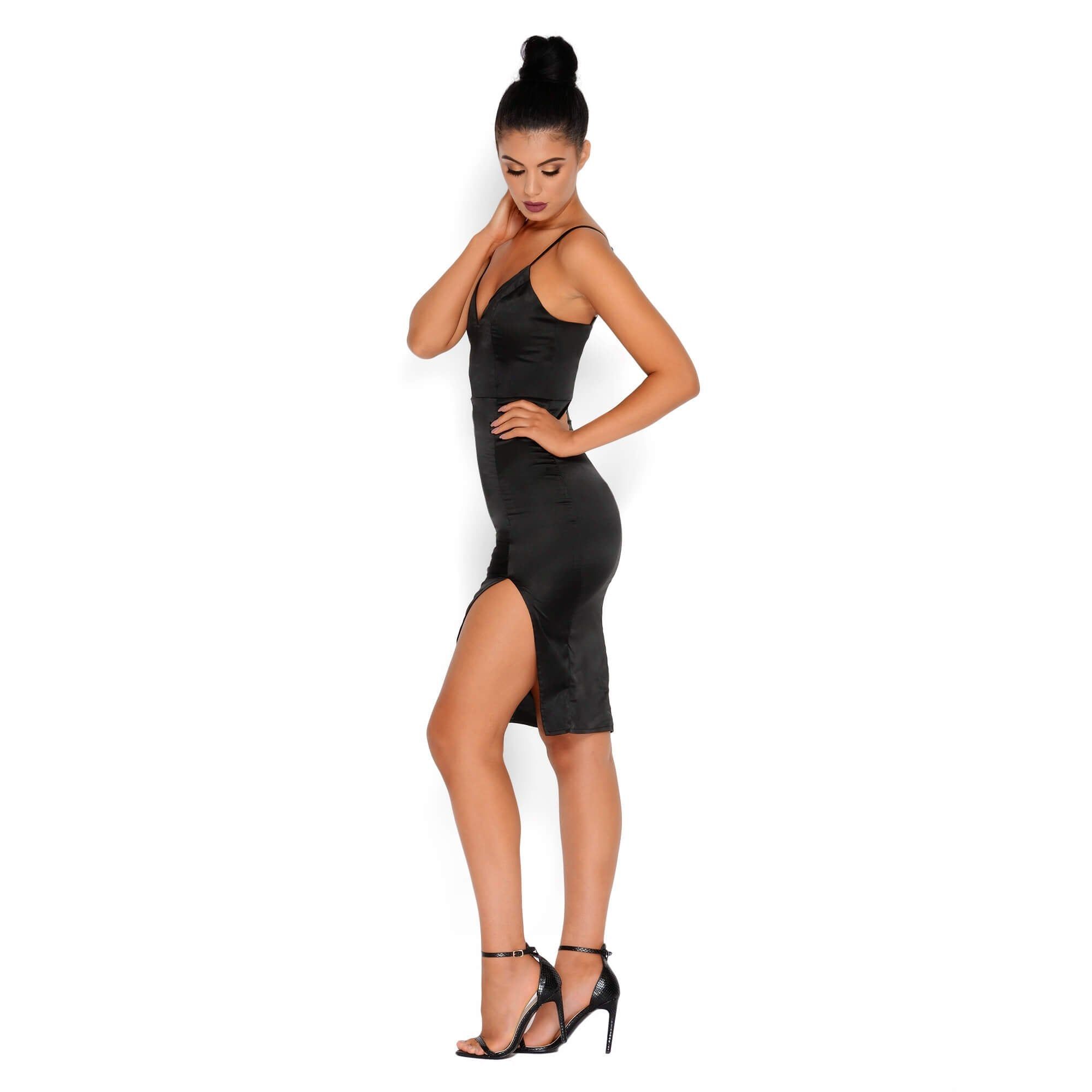 Don't Take Sides Thigh Split Satin Dress In Black sold by Oh Polly product image thumbnail 7