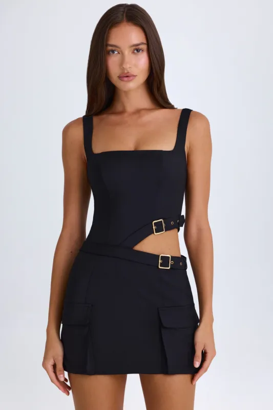 Belted Cut-Out Mini Dress in Black sold by Oh Polly