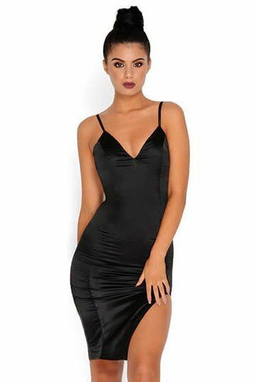 Don't Take Sides Thigh Split Satin Dress In Black sold by Oh Polly product image thumbnail 5