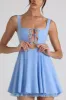 Tie-Detail A-Line Micro Mini Dress in Sky Blue sold by Oh Polly