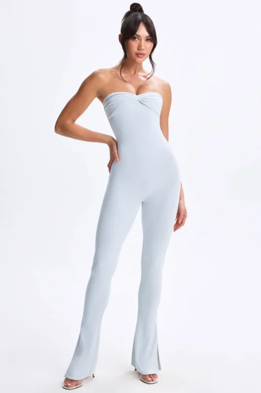 Tall Twist-Front Split Hem Flared Jumpsuit in Dusty Blue sold by Oh Polly