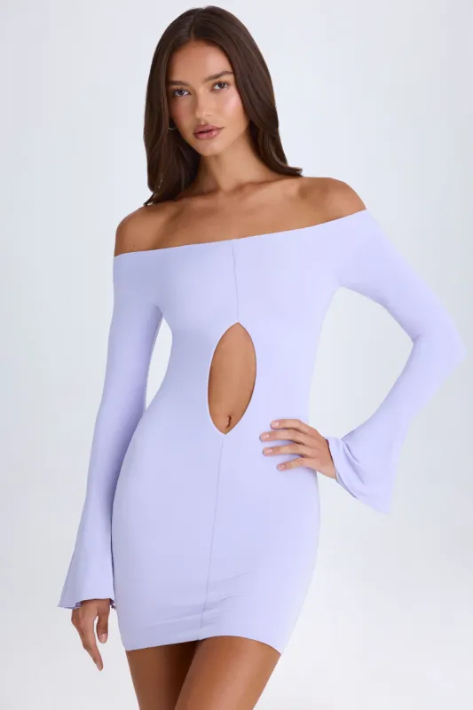Off-Shoulder Cut-Out Mini Dress in Soft Lilac sold by Oh Polly