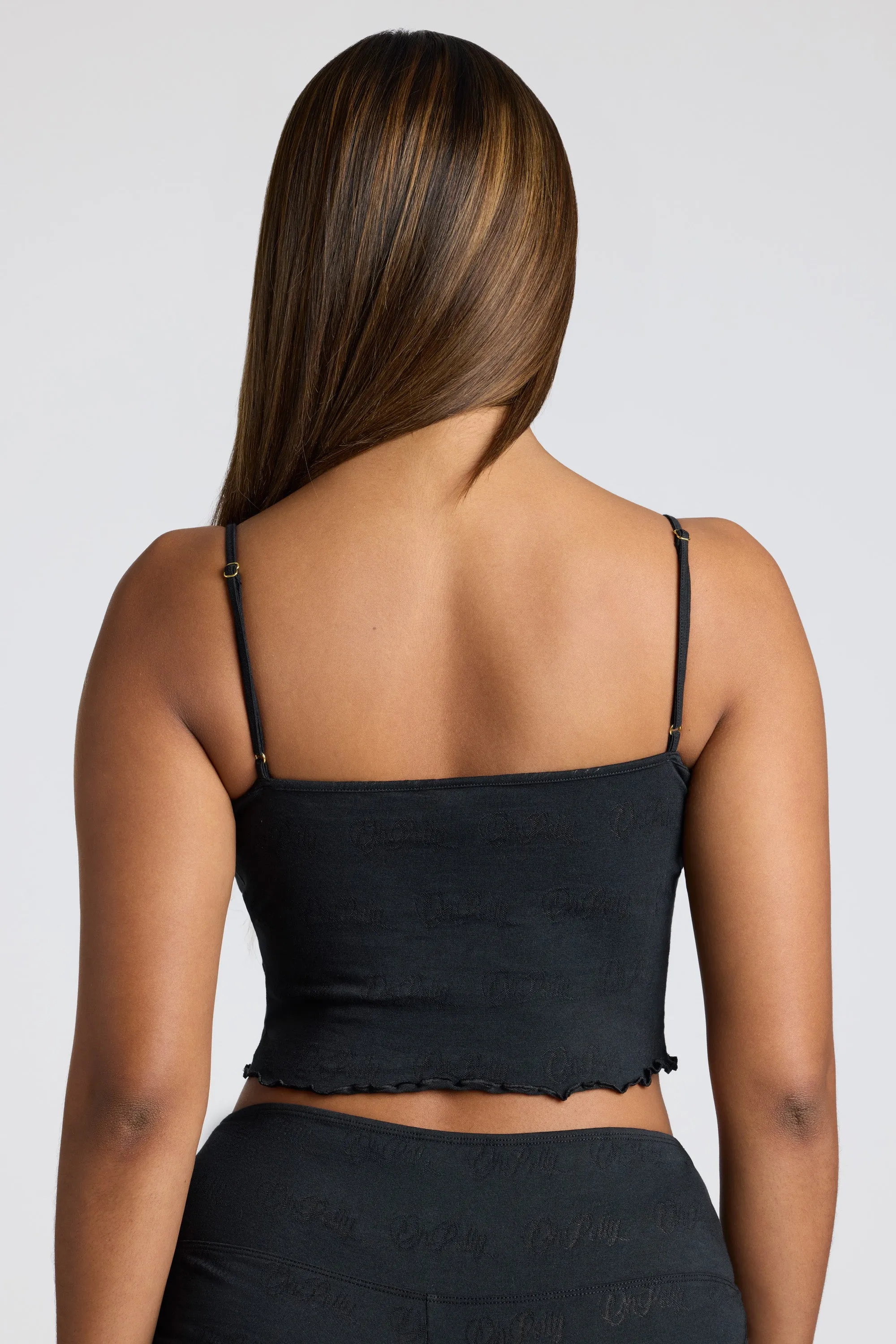 Strappy Ruched Pointelle Crop Top in Black sold by Oh Polly product image thumbnail 2