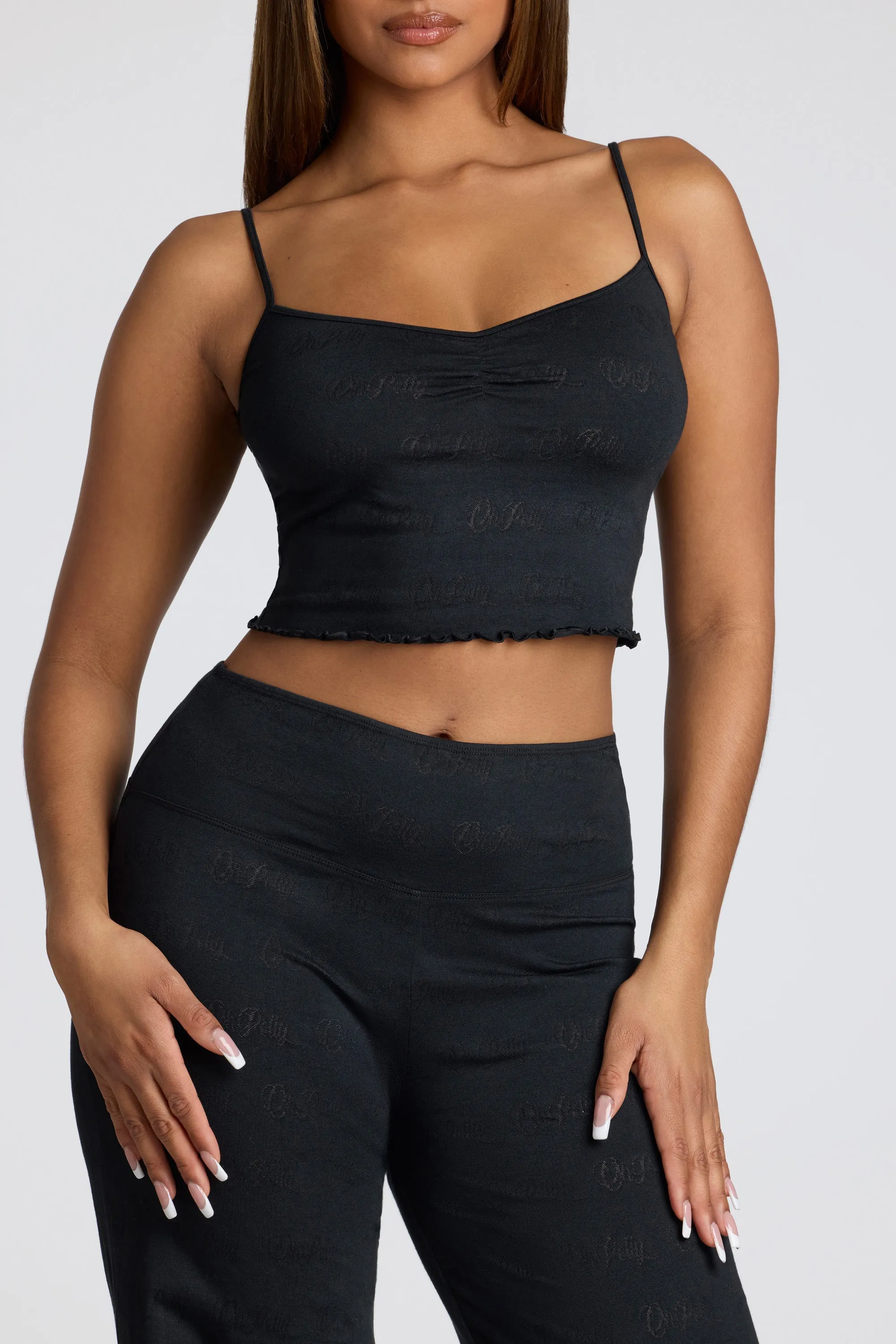 Strappy Ruched Pointelle Crop Top in Black sold by Oh Polly product image thumbnail 5