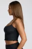 Strappy Ruched Pointelle Crop Top in Black sold by Oh Polly