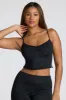 Strappy Ruched Pointelle Crop Top in Black sold by Oh Polly
