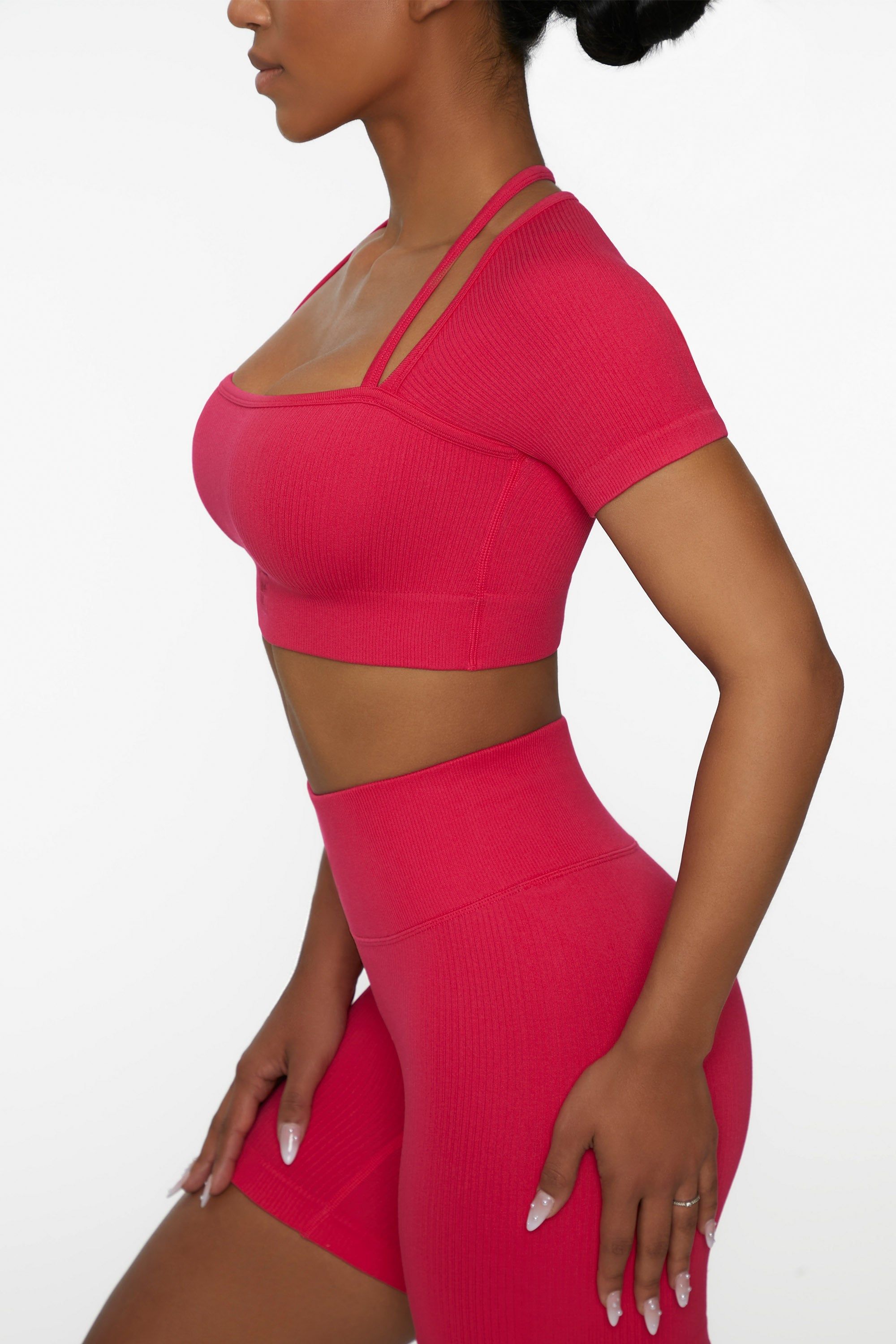 Short Sleeve Crop Top in Hot Pink sold by Oh Polly product image thumbnail 4
