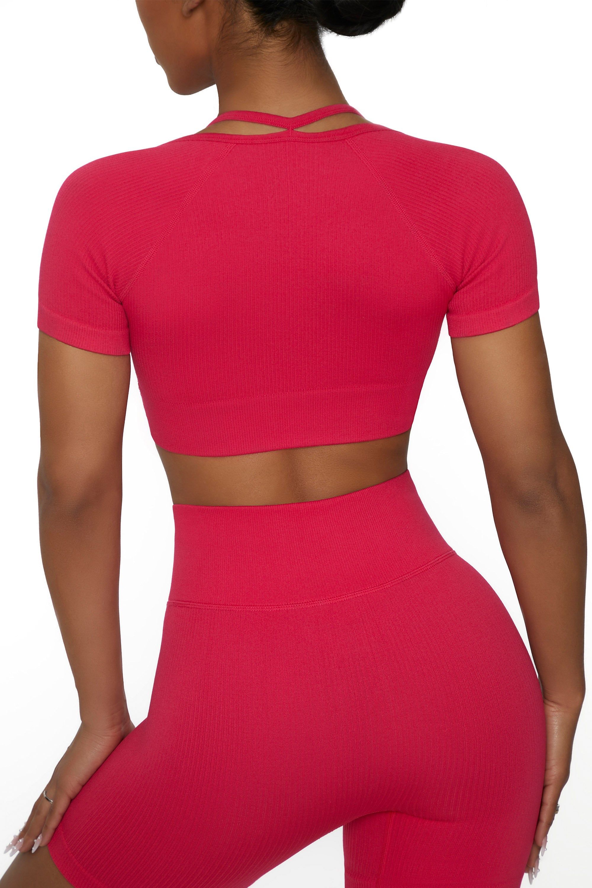 Short Sleeve Crop Top in Hot Pink sold by Oh Polly product image thumbnail 3