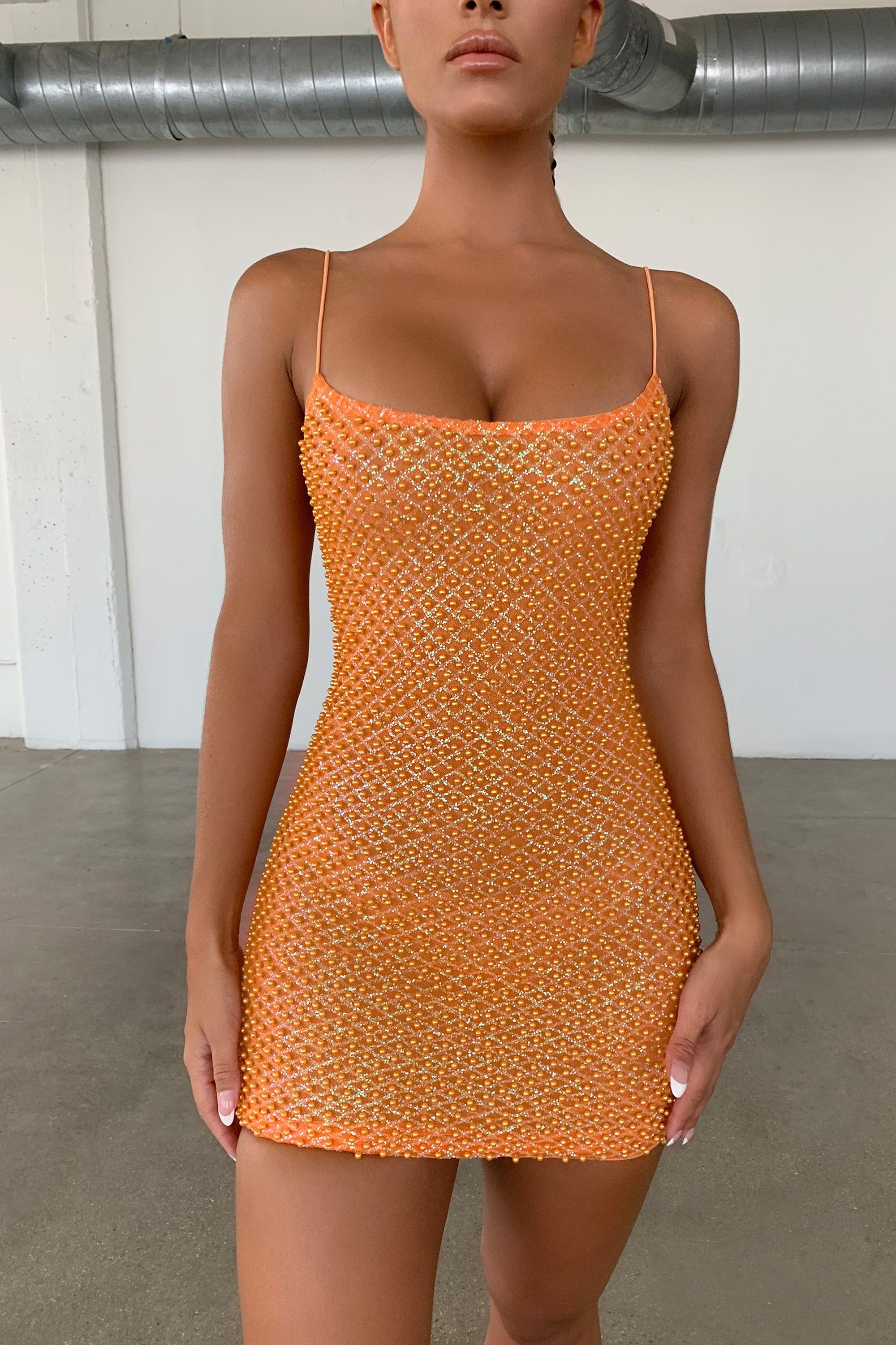 Drop A Glint Embellished Mini Dress in Orange sold by Oh Polly product image thumbnail 12