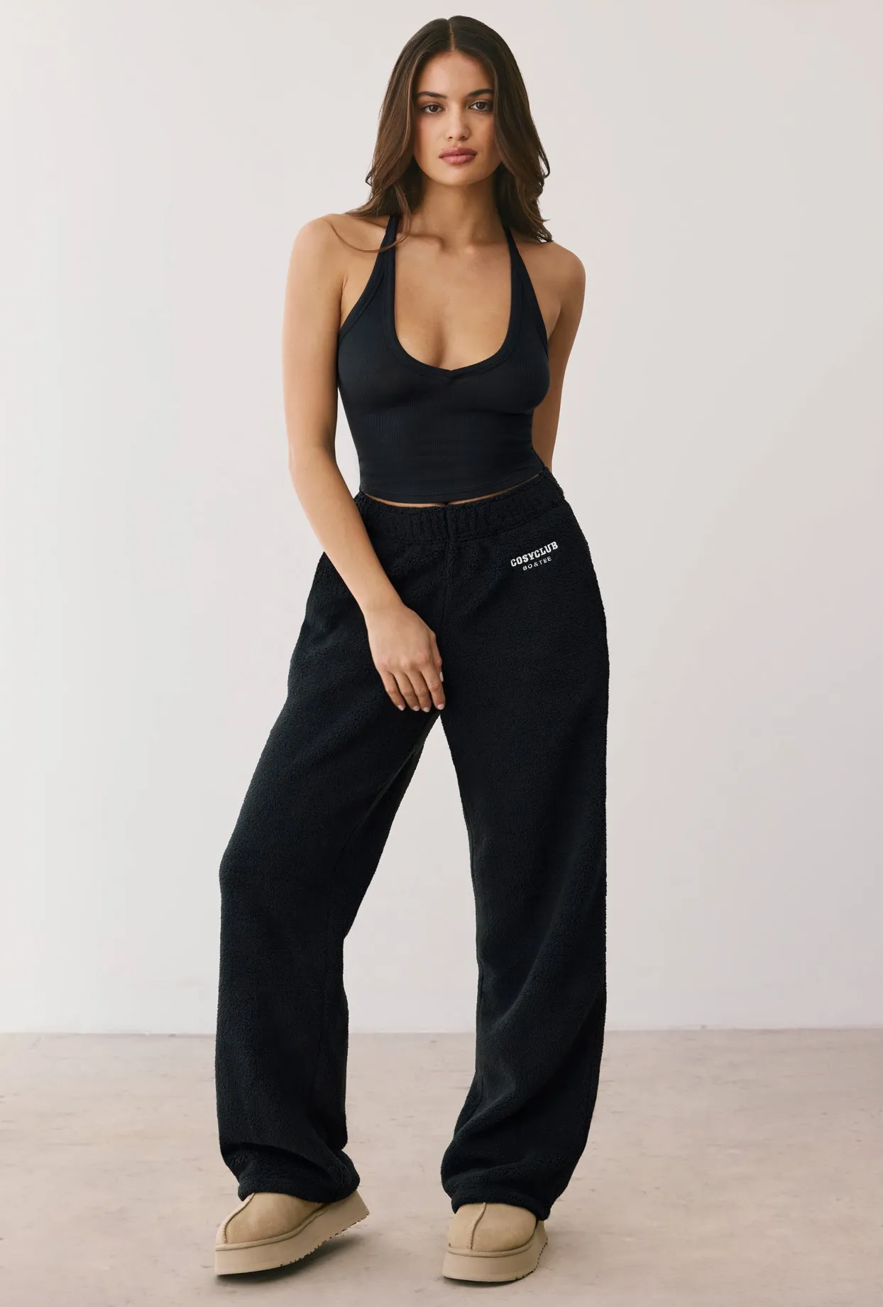 Fleece Wide Leg Joggers in Onyx sold by Oh Polly product image thumbnail 5