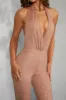 Embellished Plunge Neck Jumpsuit in Beige sold by Oh Polly
