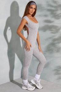 Tall Open Back Scoop Neck Jumpsuit in Marled Grey sold by Oh Polly