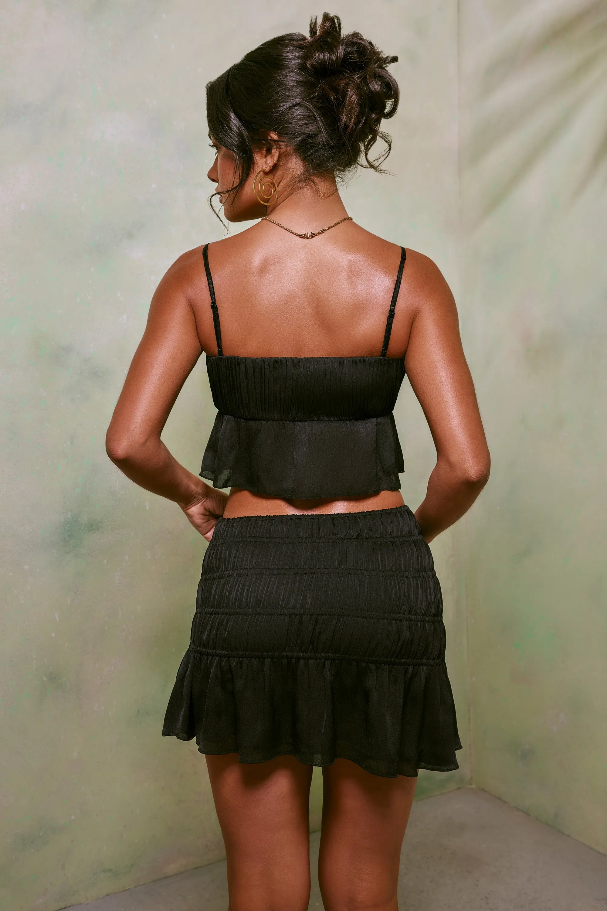 Shirred Thigh High Split Mid Rise Mini Skirt in Black sold by Oh Polly product image thumbnail 2