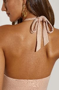 High Split Halter Neck Maxi Dress in Blush sold by Oh Polly