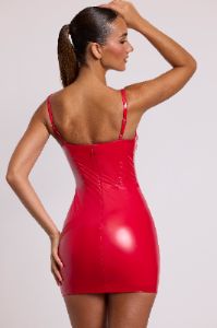 Vinyl Corset Underwired Mini Dress in Fire Red sold by Oh Polly