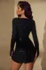 Long Sleeve Lace Up Mini Dress in Black sold by Oh Polly