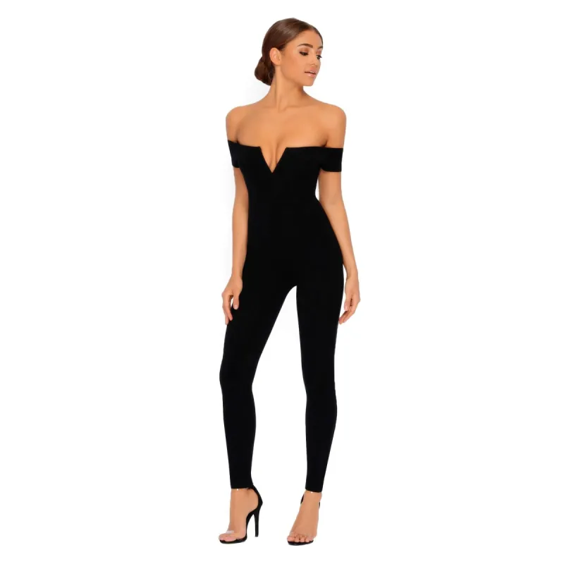 You Can't Handle V Double Layered Jumpsuit in Black sold by Oh Polly