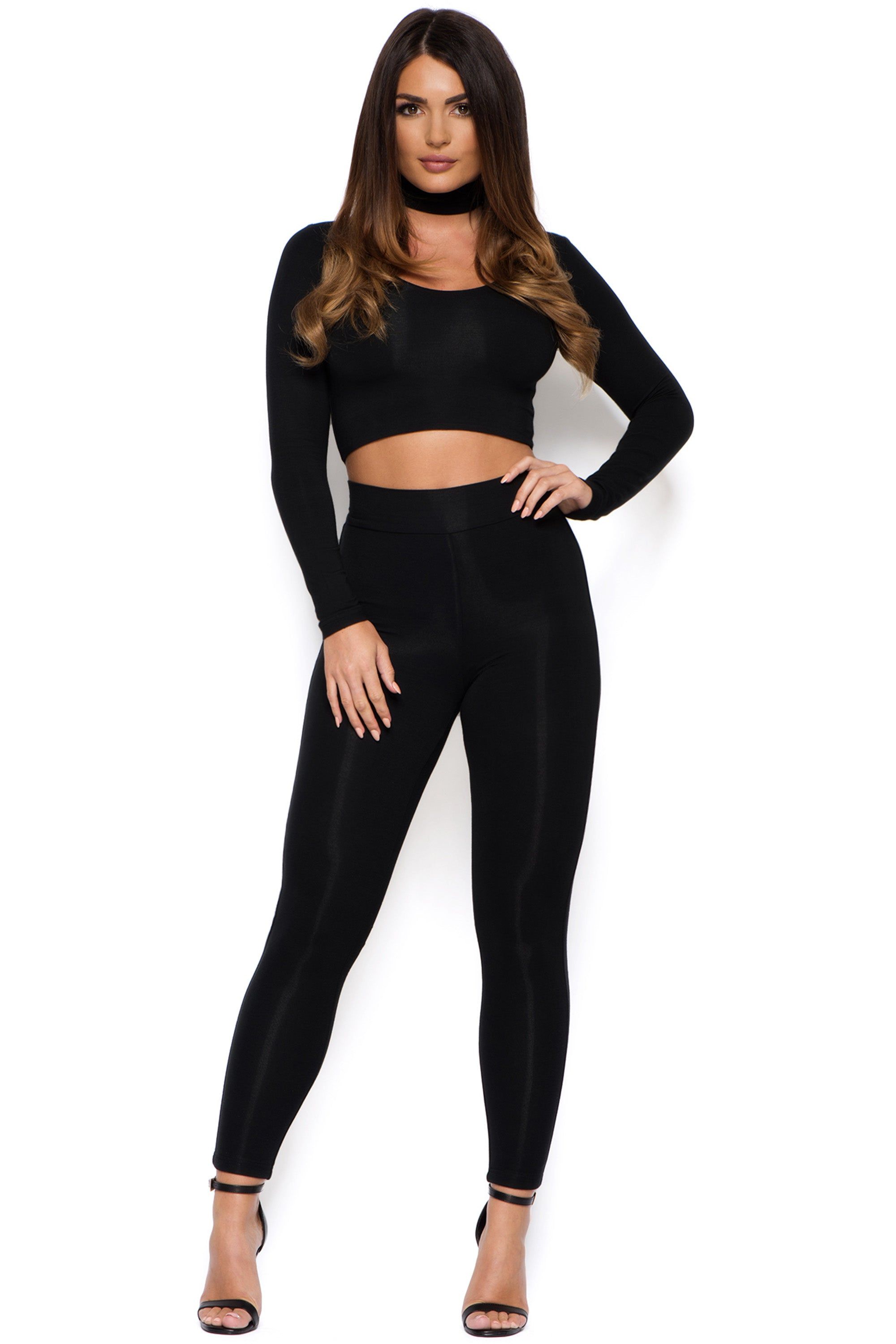 Up Your Sleeve Double Layered Crop Top and Choker in Black sold by Oh Polly product image thumbnail 2