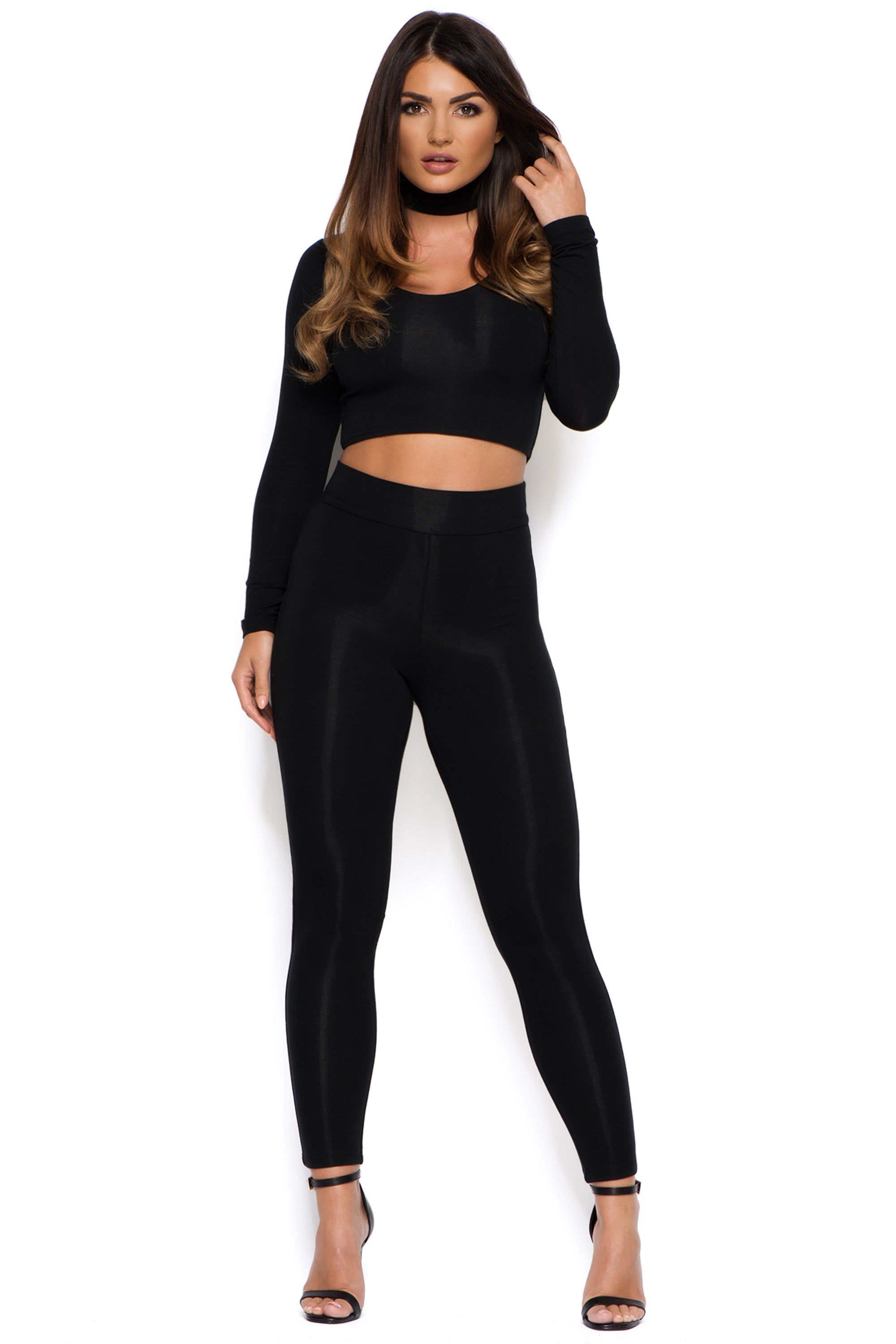 Up Your Sleeve Double Layered Crop Top and Choker in Black sold by Oh Polly product image thumbnail 4