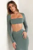 Cut Out Back Long Sleeve Crop Top in Green sold by Oh Polly