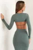Cut Out Back Long Sleeve Crop Top in Green sold by Oh Polly