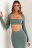 Cut Out Back Long Sleeve Crop Top in Green sold by Oh Polly