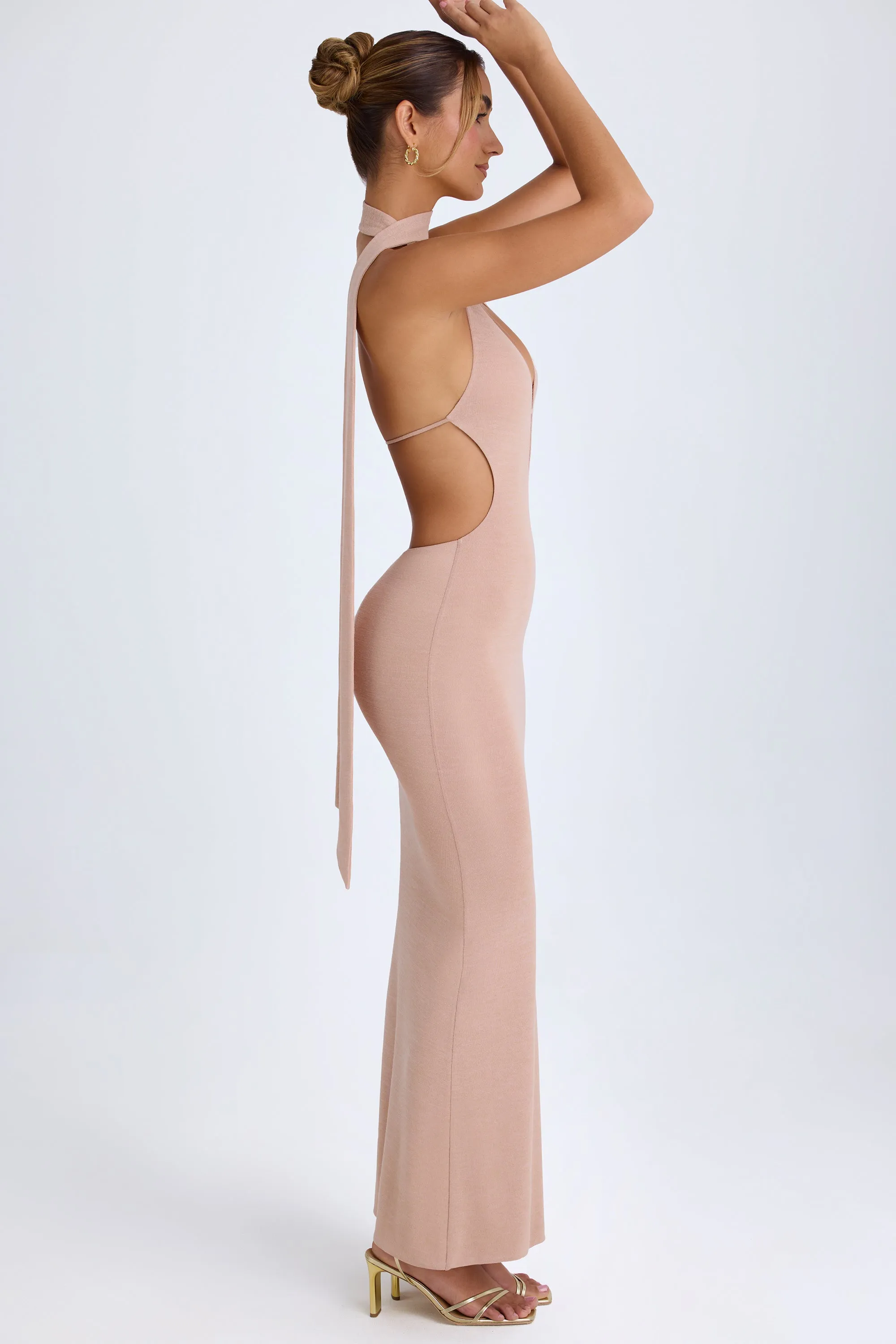 Scarf-Detail Cut-Out Halterneck Maxi Dress in Warm Peach sold by Oh Polly product image thumbnail 5