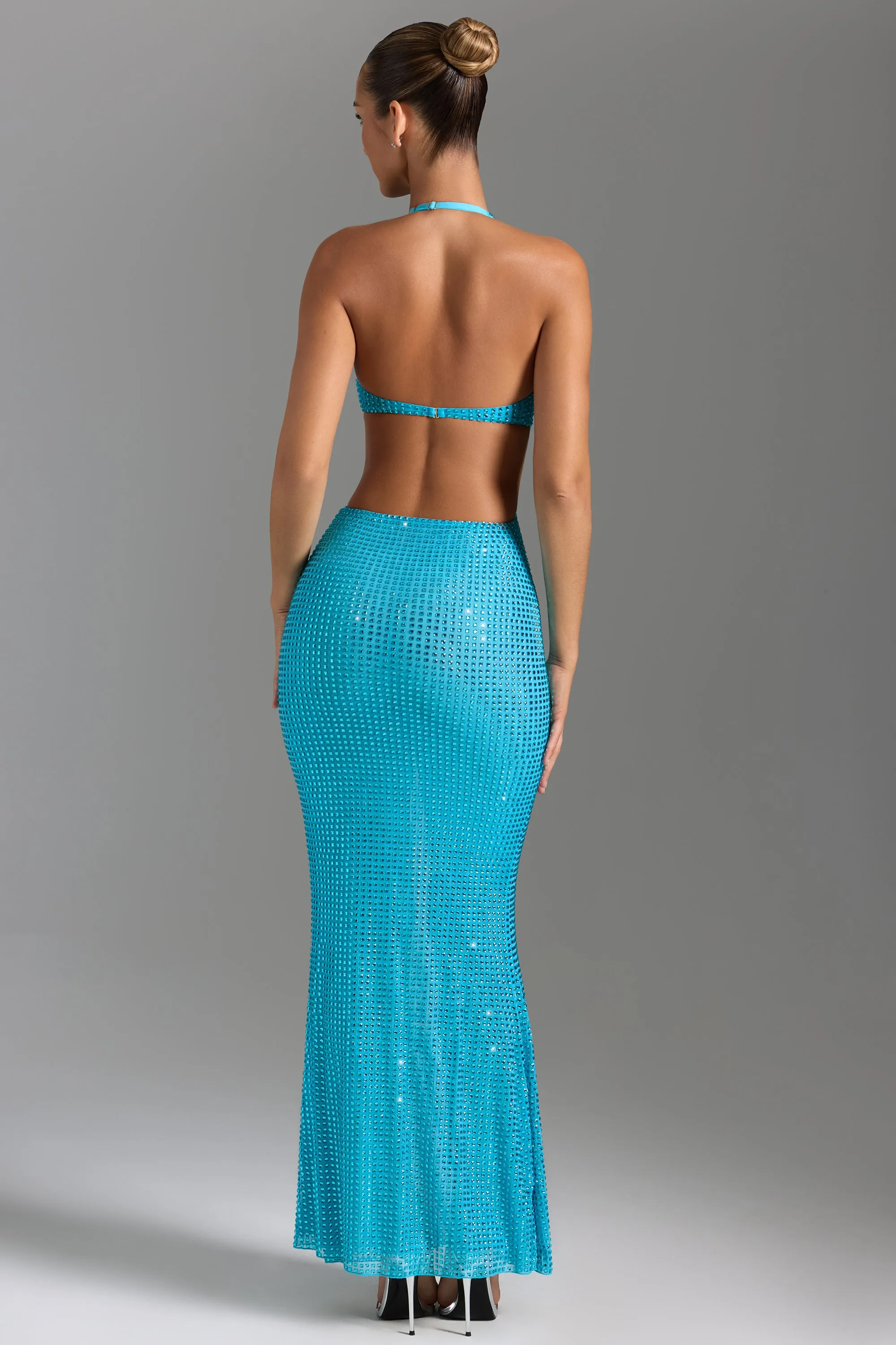Embellished Cut-Out Halterneck Maxi Dress in Aqua Blue sold by Oh Polly product image thumbnail 3
