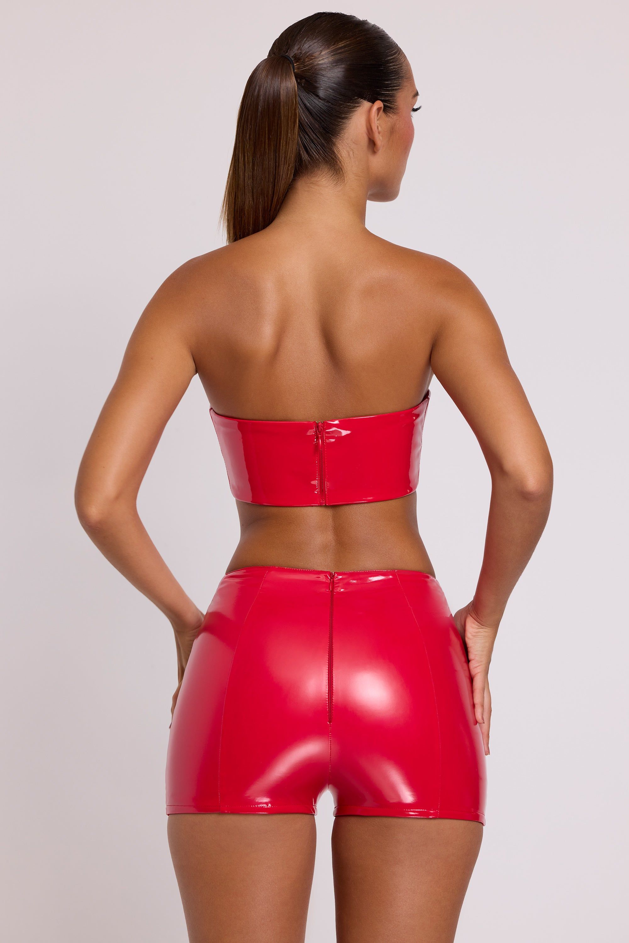 Vinyl Angled Waist Mini Shorts in Fire Red sold by Oh Polly product image thumbnail 2