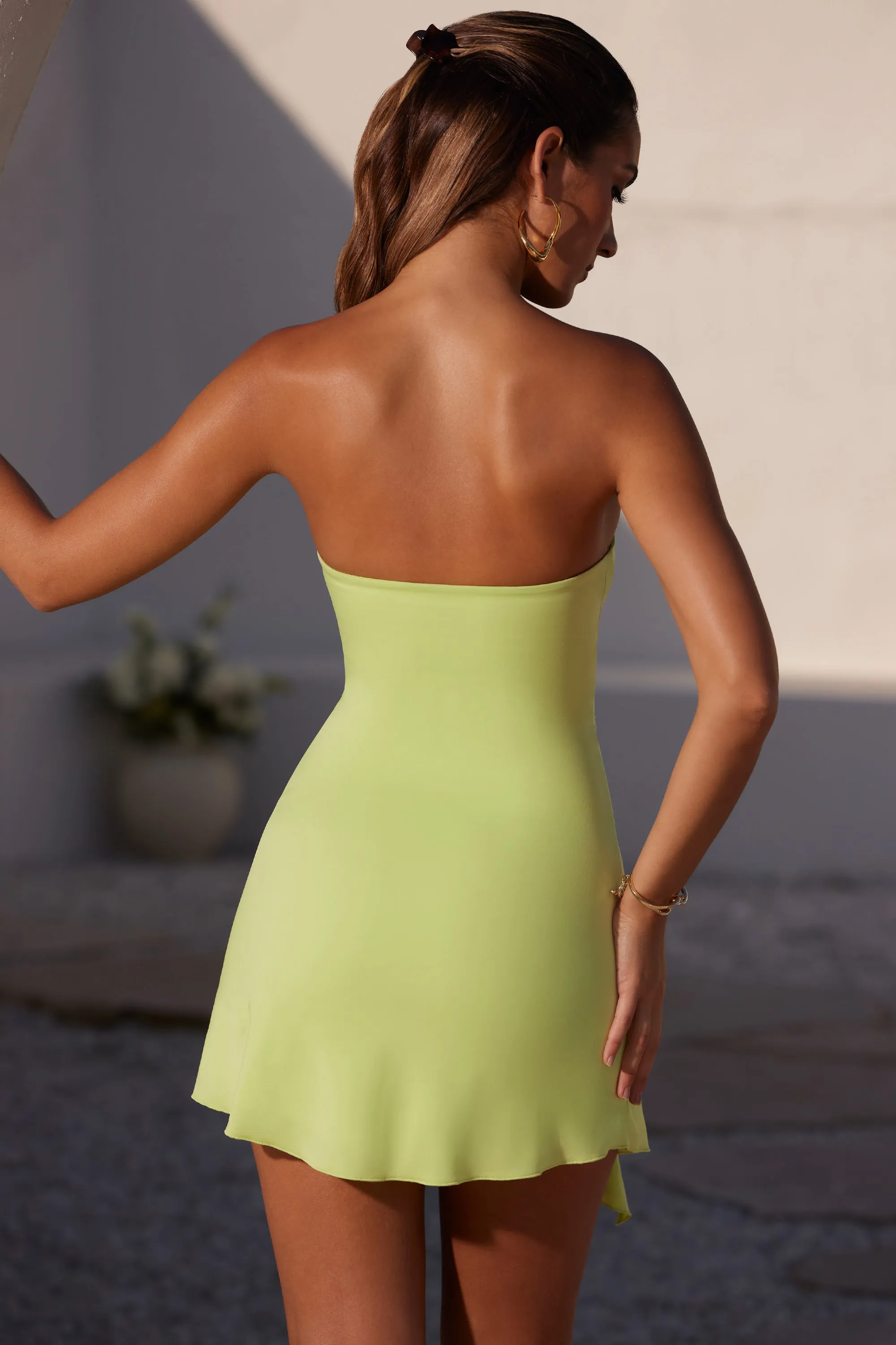 Bandeau Ruched Split Mini Dress in Lime Green | Parallel Bandeau Ruched Split Mini Dress in Lime Green | Parallel