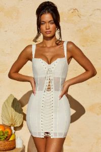 Lace Up Corset Mini Dress in White sold by Oh Polly