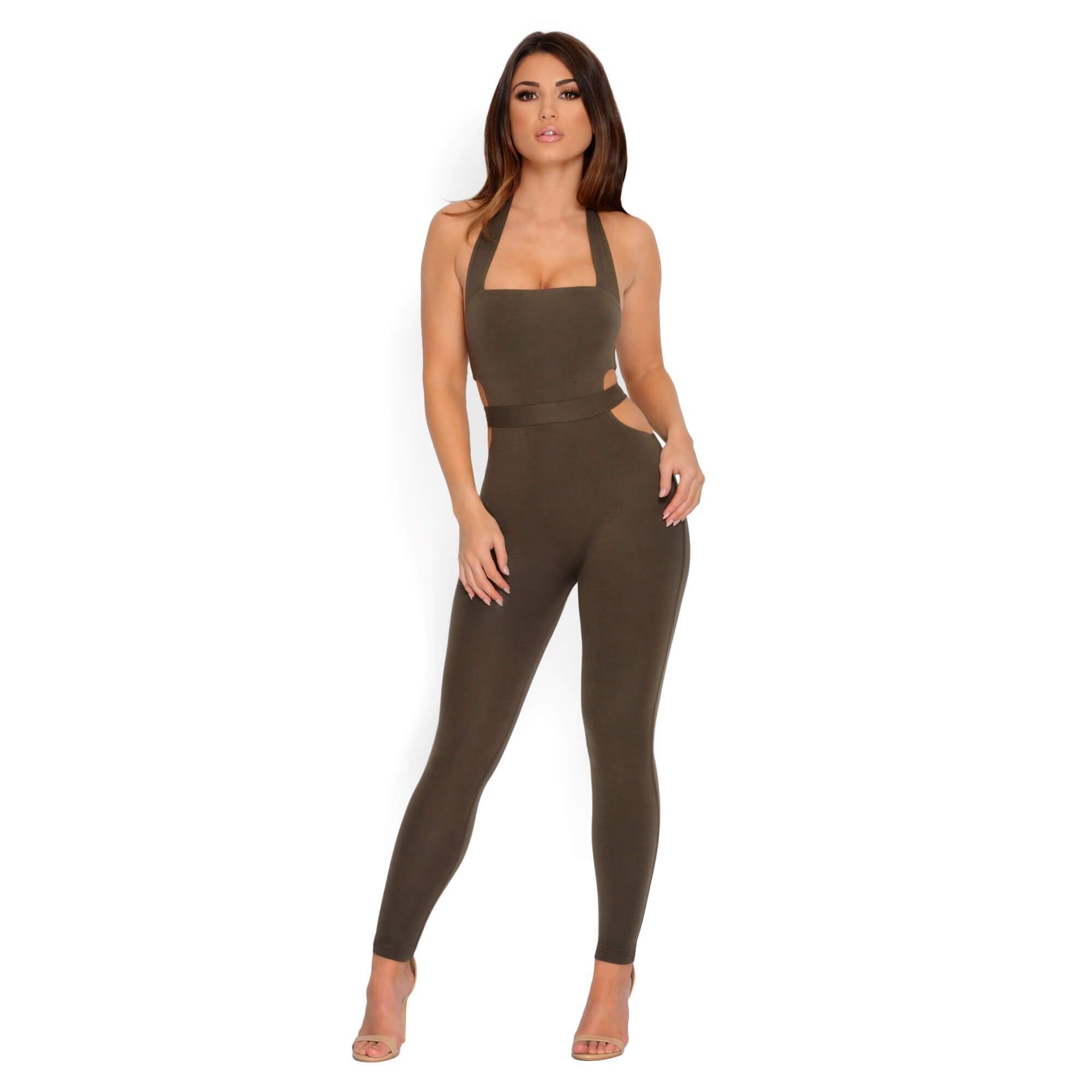 Hips Don't Lie Halter Neck Jumpsuit in Khaki sold by Oh Polly product image thumbnail 4